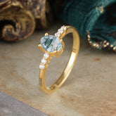 1 Carat Oval Cut Moss Agate Dainty Engagement Ring